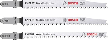 Bosch 3x Jigsaw Blade Set Expert 'Wood 2-Side Clean' (for plywood, solid wood furniture panels, length 117 mm, Professional Jigsaw Accessory) on Sale